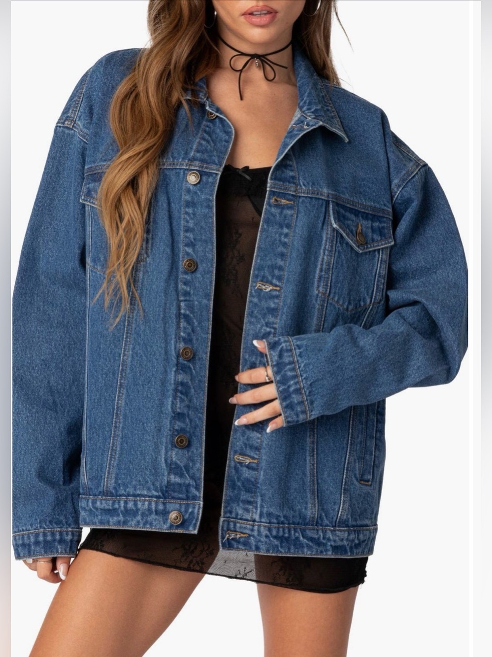 Edikted Women's Dark Blue Oversized Denim Jacket size medium